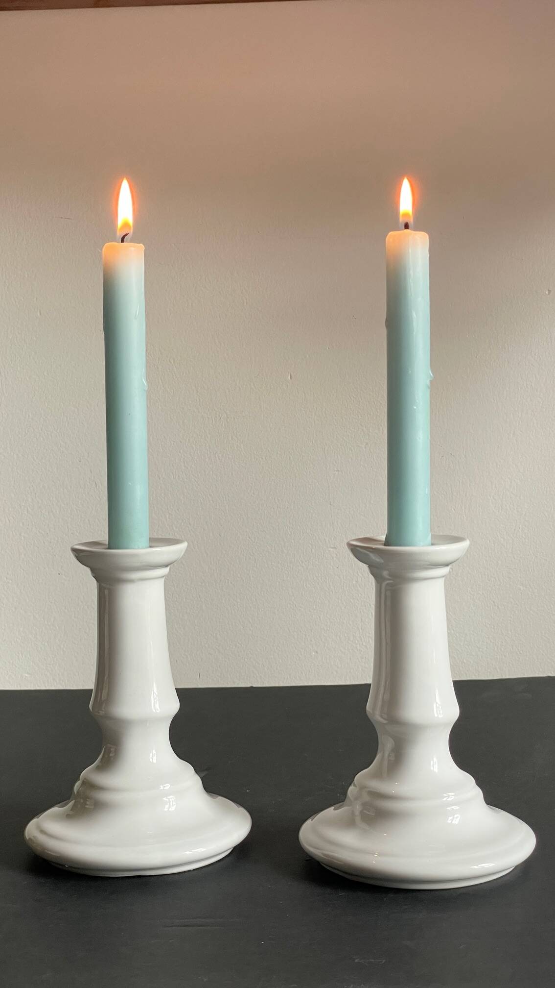Antique White Ceramic Candlesticks