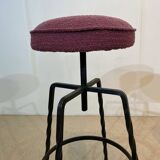 Pair Maroon Boucle Iron Swivel Bar Stools Midcentury Italian Vintage 1950s