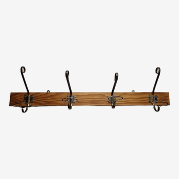 Wall coat rack "bistrot" in metal and wood 1900, 4 hooks