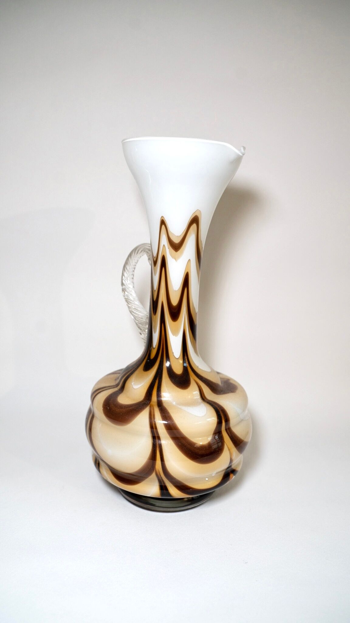 Murano glass vase Carlo Moretti vintage opaline, marbled brown and white, 70s