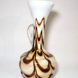 Murano glass vase Carlo Moretti vintage opaline, marbled brown and white, 70s