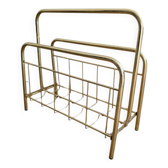 Vintage gold metal magazine rack, 1970s