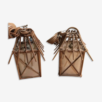 Pair of wicker lantern