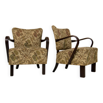 Pair of Art Deco Bentwood Armchairs with Original Floral Upholstery,  1930s