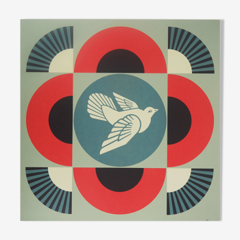 Lithographie signée Shepard Fairey (Obey Giant) : Geometric Dove Red