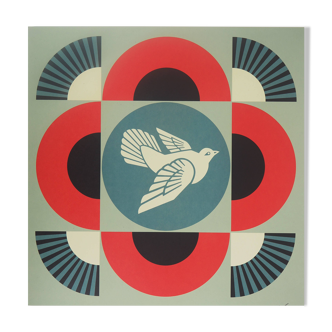 Lithographie signée Shepard Fairey (Obey Giant) : Geometric Dove Red