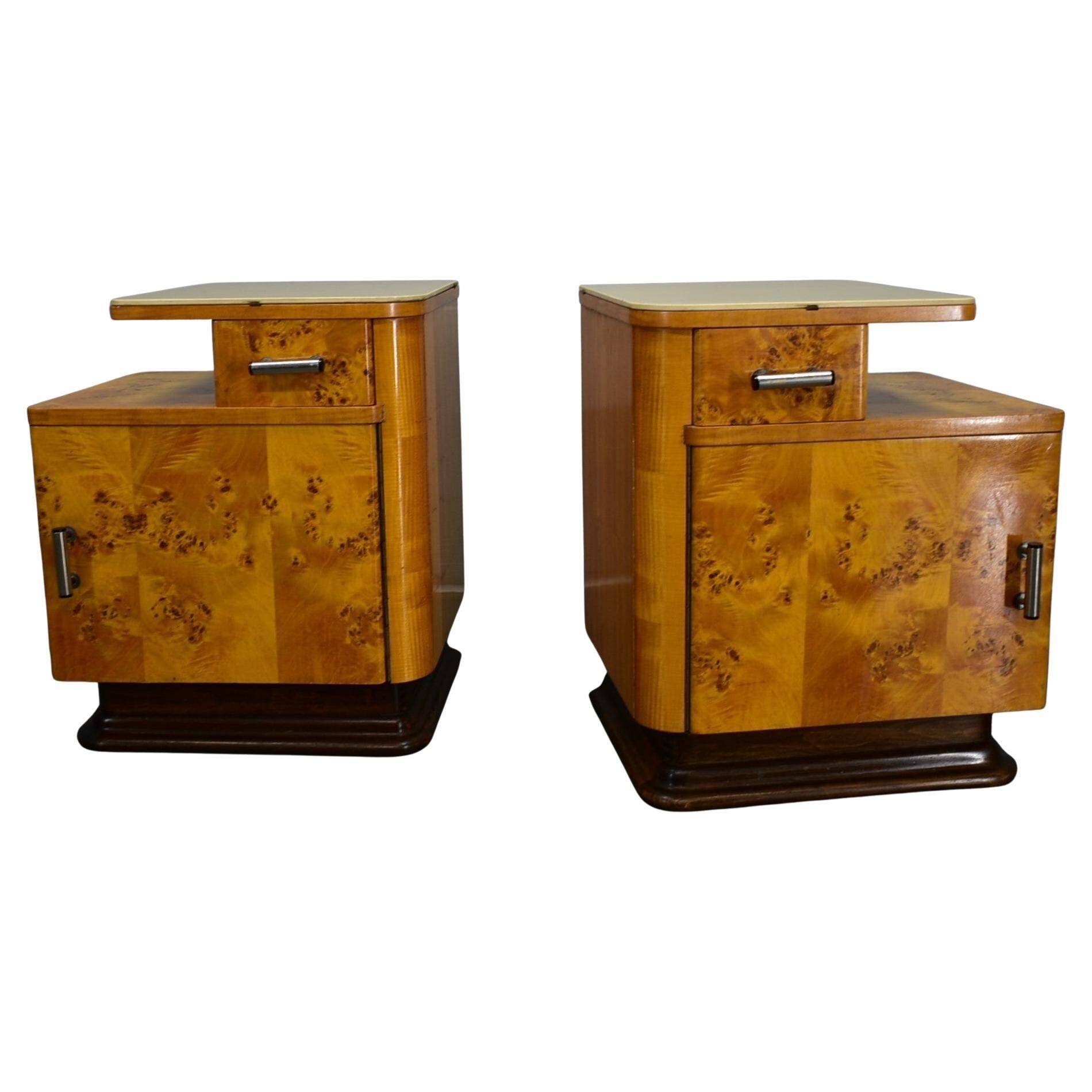 1940s set of bedside tables by Jindrich Halabala, Czechoslovakia