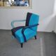 Azure blue Art Deco armchair in wood and cotton, 1920s, fully restored.