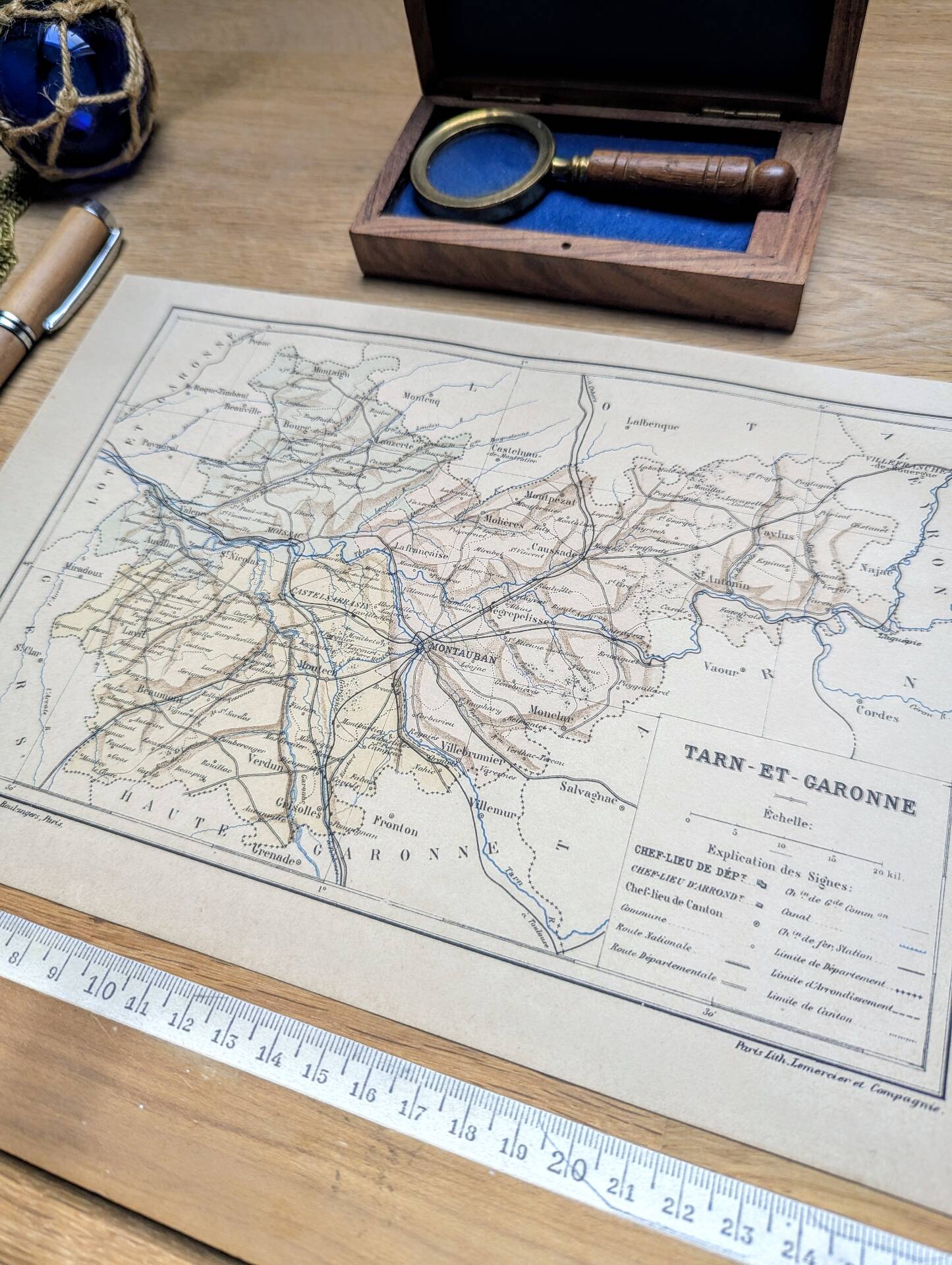 Printed in 1889, Tarn-et-Garonne, old map.