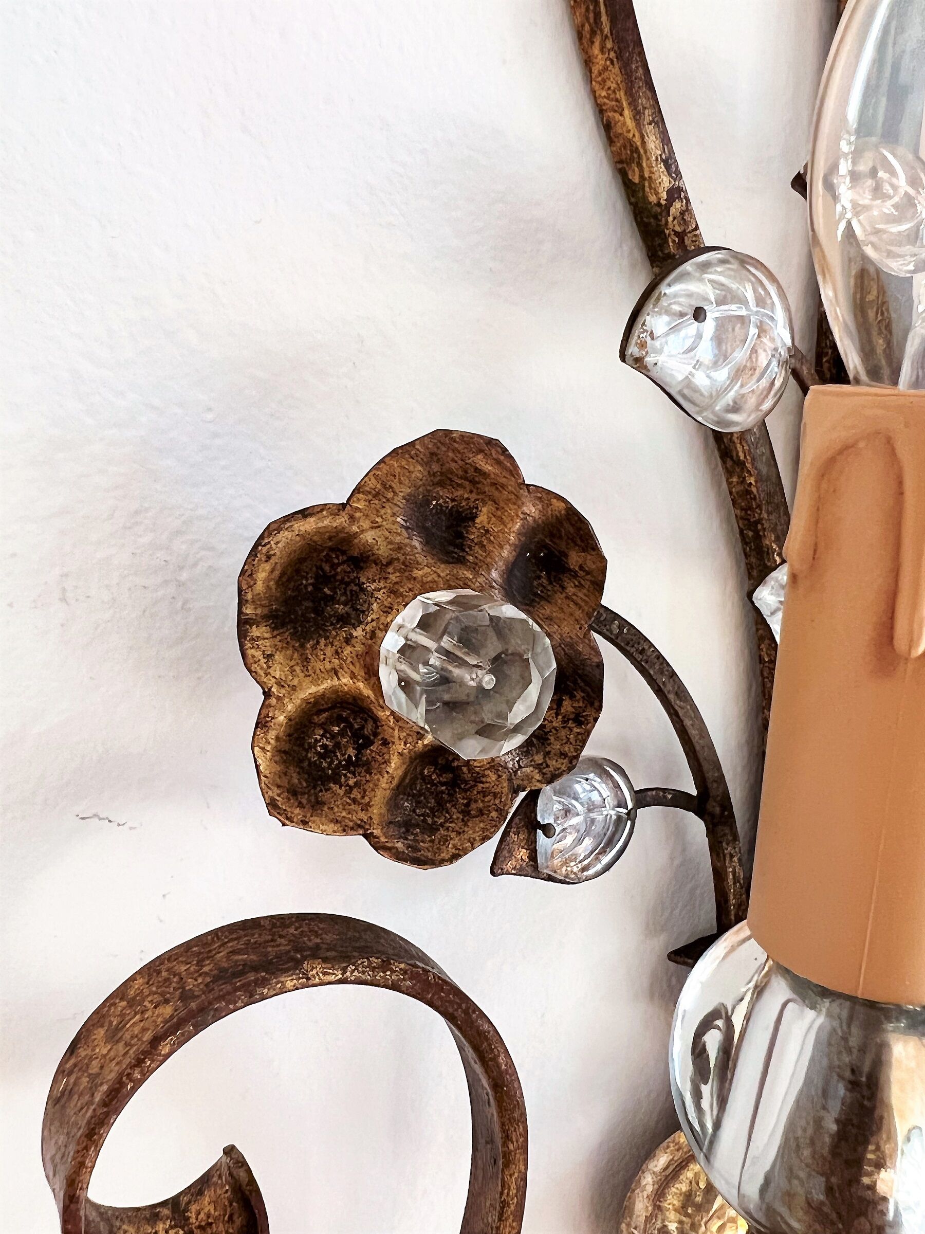 Appliques murales italiennes en cristal et fer forgé doré par Banci Florence, années 1960