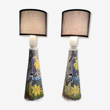 Pair of ceramic lamps Scandinavian design 1960