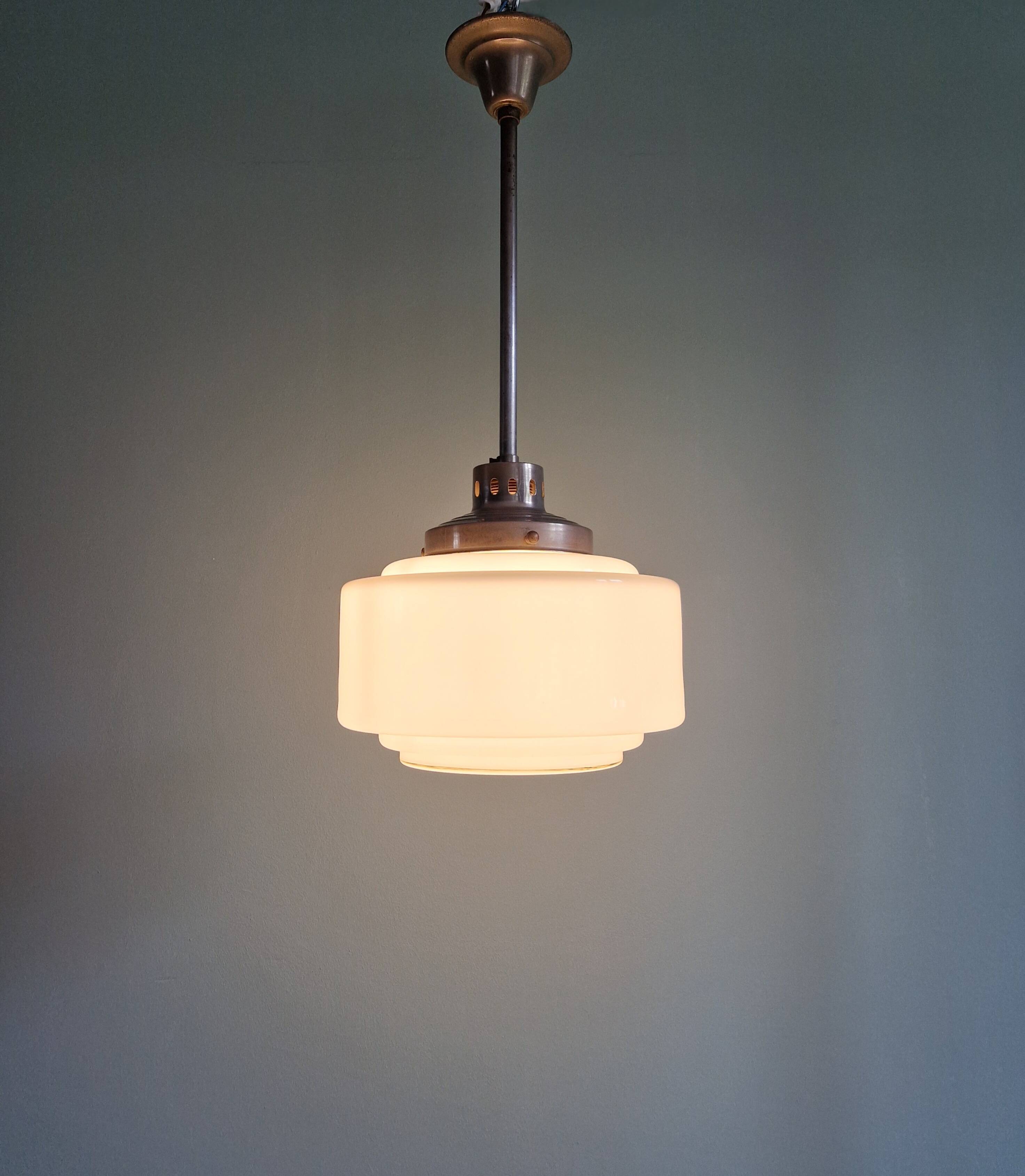 Art Deco pendant light in white opaline glass, 1930s