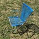 Vintage children's scoubidou chair with chrome metal frame and blue seat