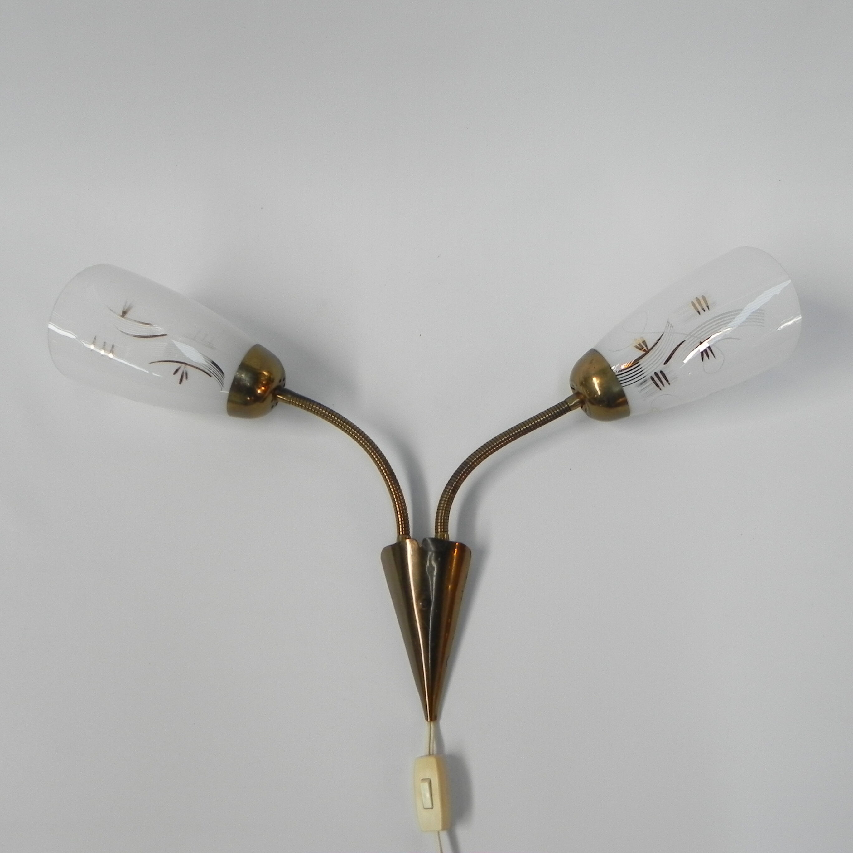 Vintage wall lamp with tube rods and 2 glass shades