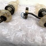 Matching pair of bronze wall sconces oil lamp style