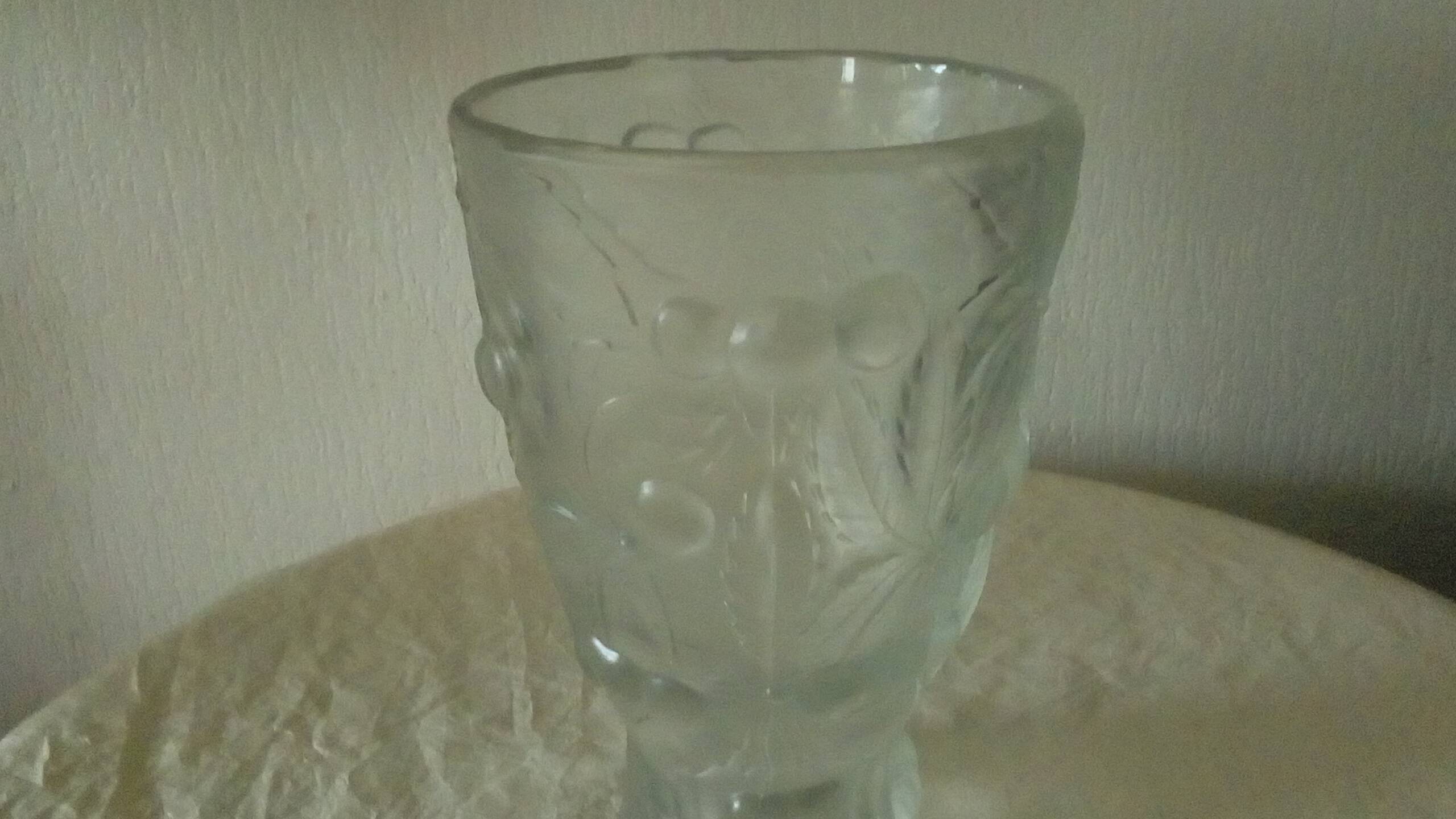 Frosted glass vase with relief cherry decoration
