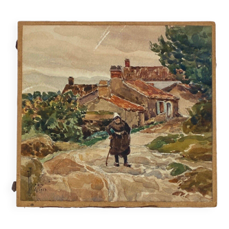 20th century Breton watercolor signature to identify village Mignon Massart