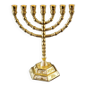 Ménorah/Chandelier Juif/Hébraïque à 7 bras de lumière. Gravé des symboles des 12 tribus d Israël/Inscription Holyland. En métal doré. Dim 20 x 16 cm