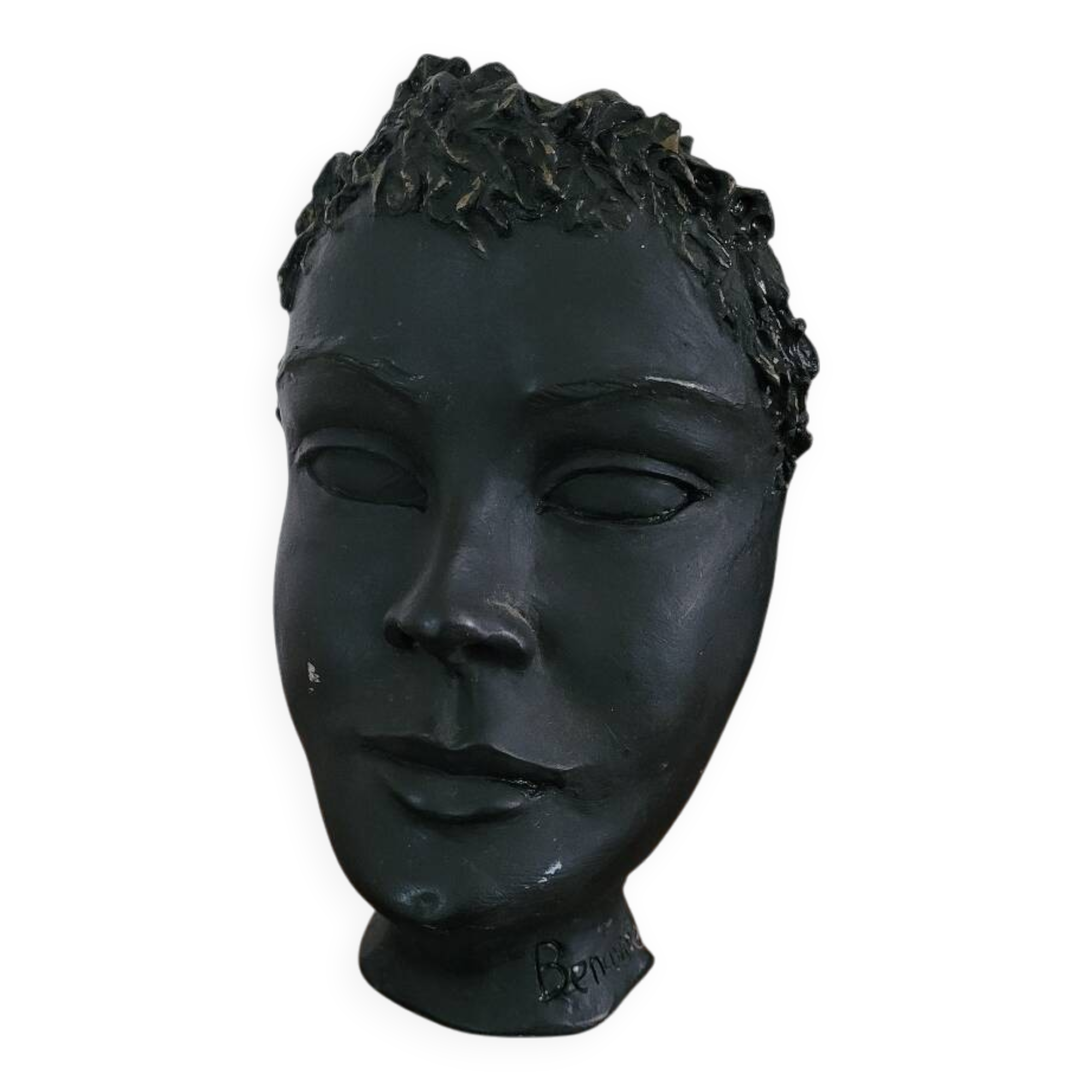 Black ceramic face sculpture