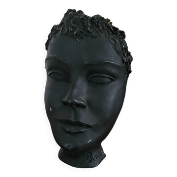 Sculpture visage en céramique noir