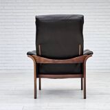 Chaise longue réglable, cuir marron années 1970, design suédois par göte möbler