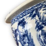 Cache pot vietnamien en porcelaine blanche et bleue