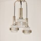 Modern pendant lamp, 1970s, metal and glass, 3xE27