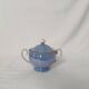 Blue sugar bowl from the 1920s, lustrous porcelain.