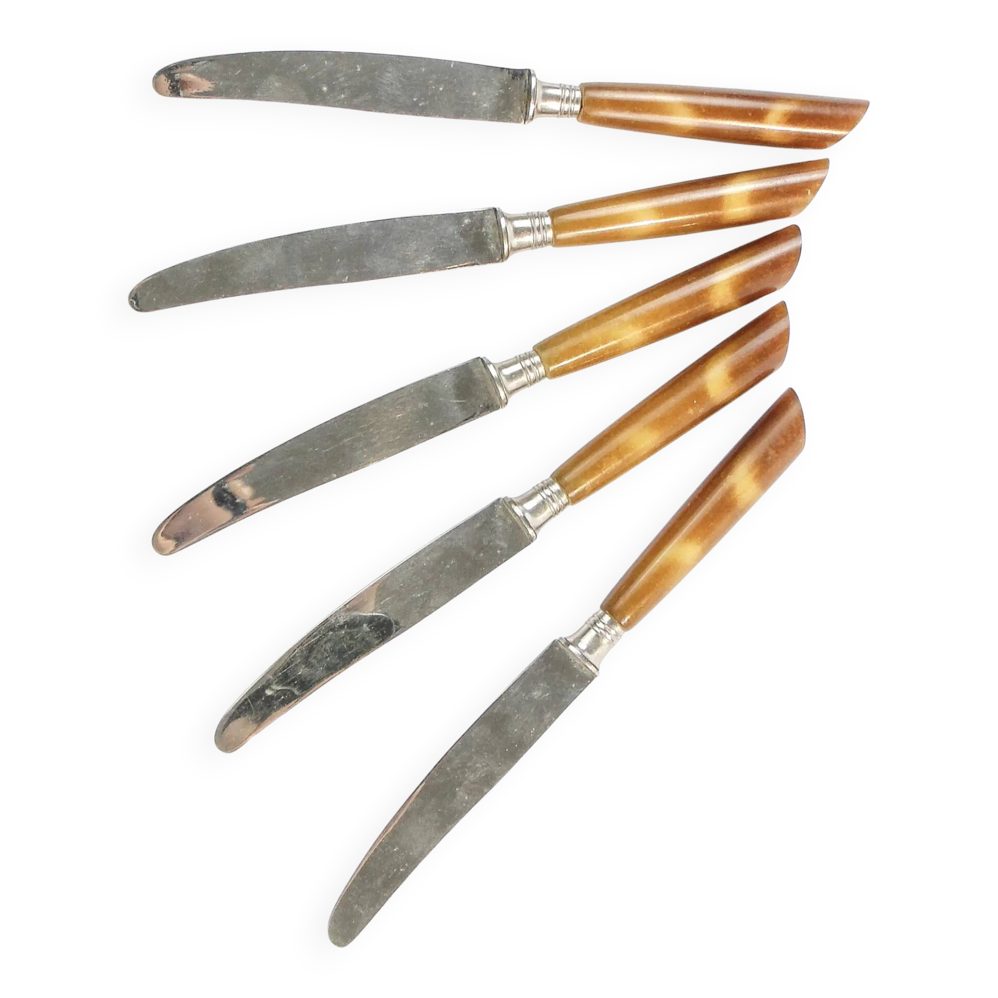 Set of knives, mid-century modern, brown bakelite, Sweden, 1950s