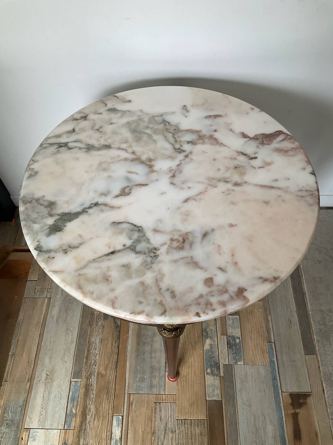 Louis XVI style side table in wood, marble and brass