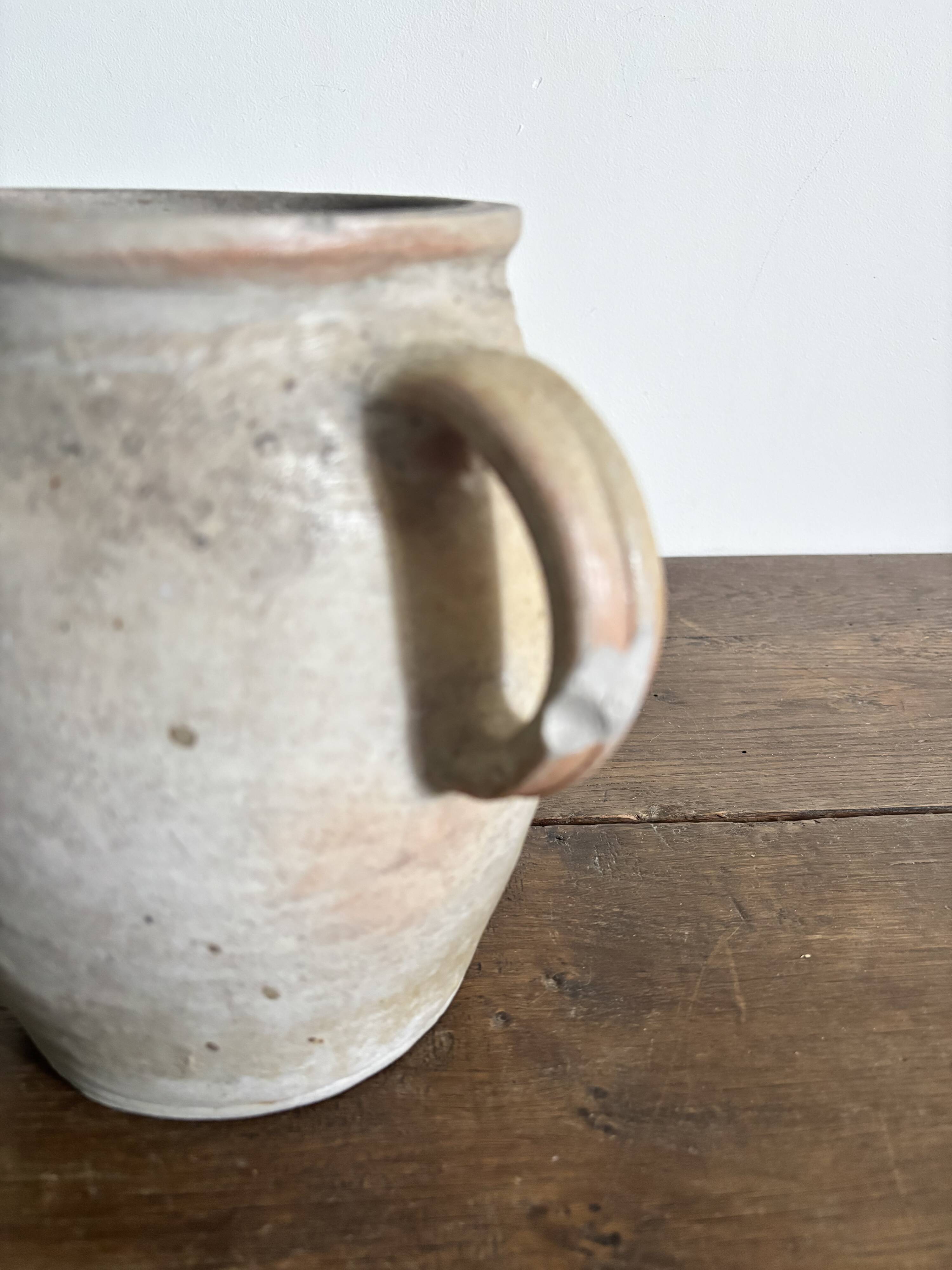 Ancien pot à graisse/vase en grès vernissé vintage – 2 anses