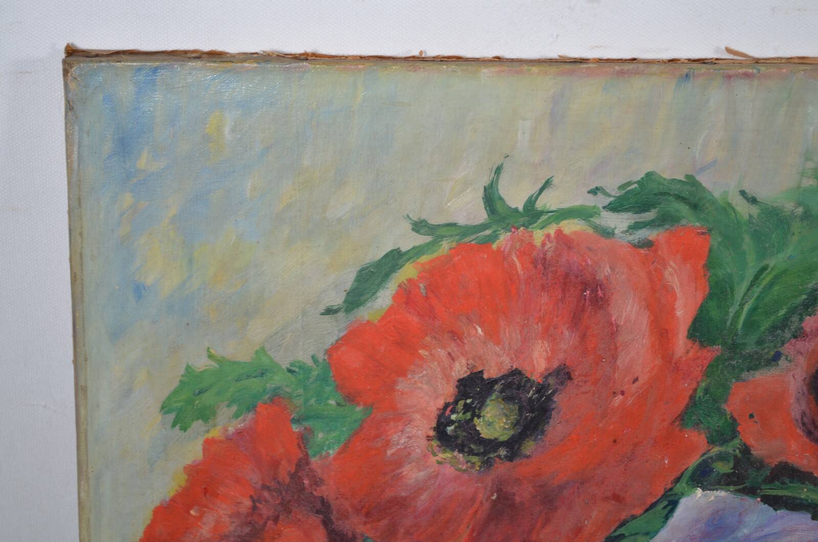 C. Steveniers - French School of the 20th century Still life with poppies. Oil on canvas signed