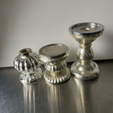 Set of 3 vintage mercury glass candleholders