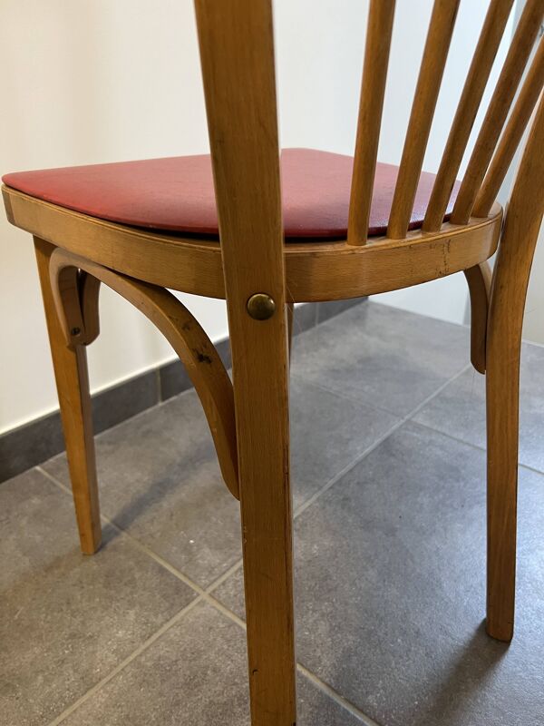 Chaise bistrot BAUMANN bois et simili cuir rouge