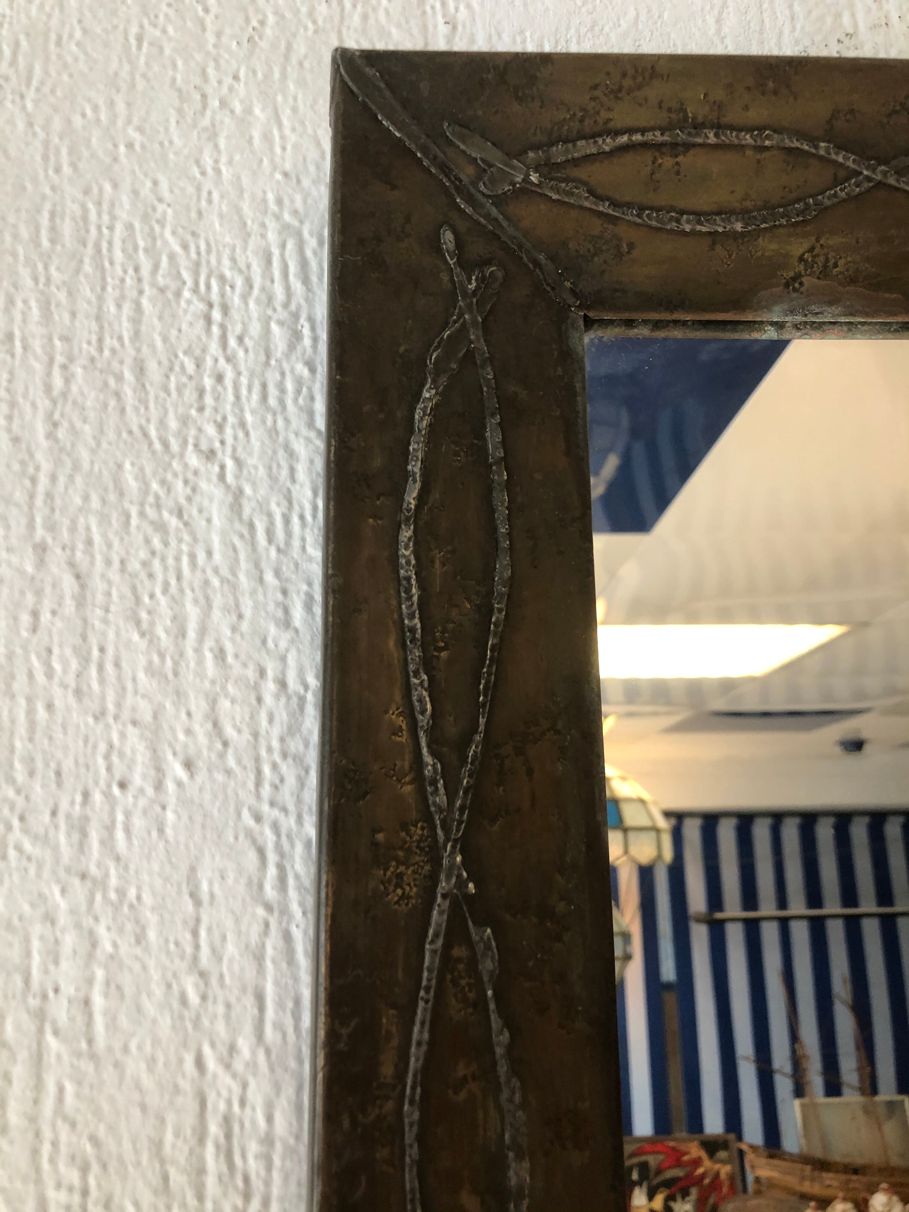 Brutalist mirror in copper and tin circa 1960