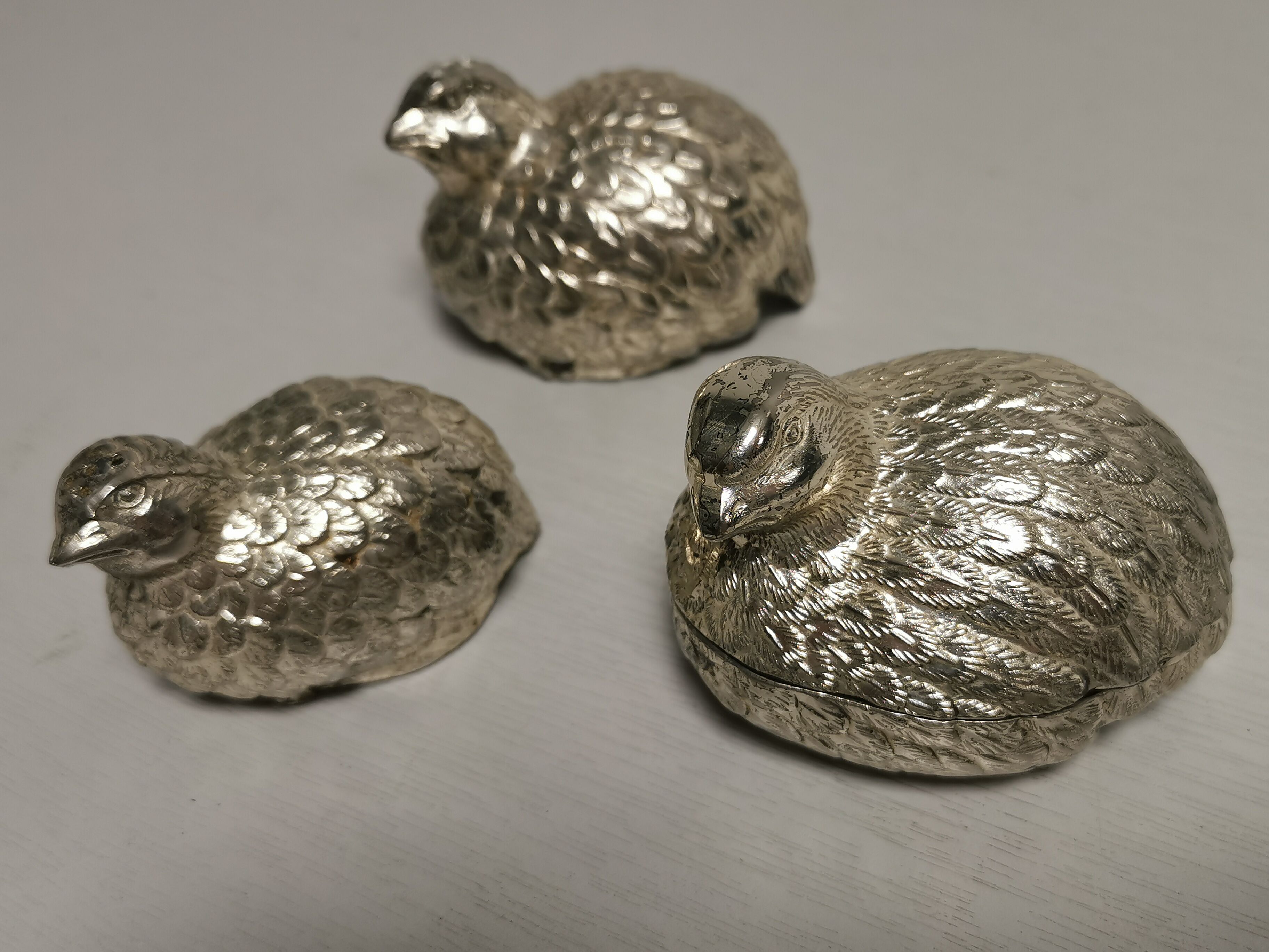Set Salt + Pepper + Vintage mustard in the shape of birds / quails DLG Mauro Manetti