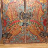 Neoclassical Art Deco cabinet in leather and oak