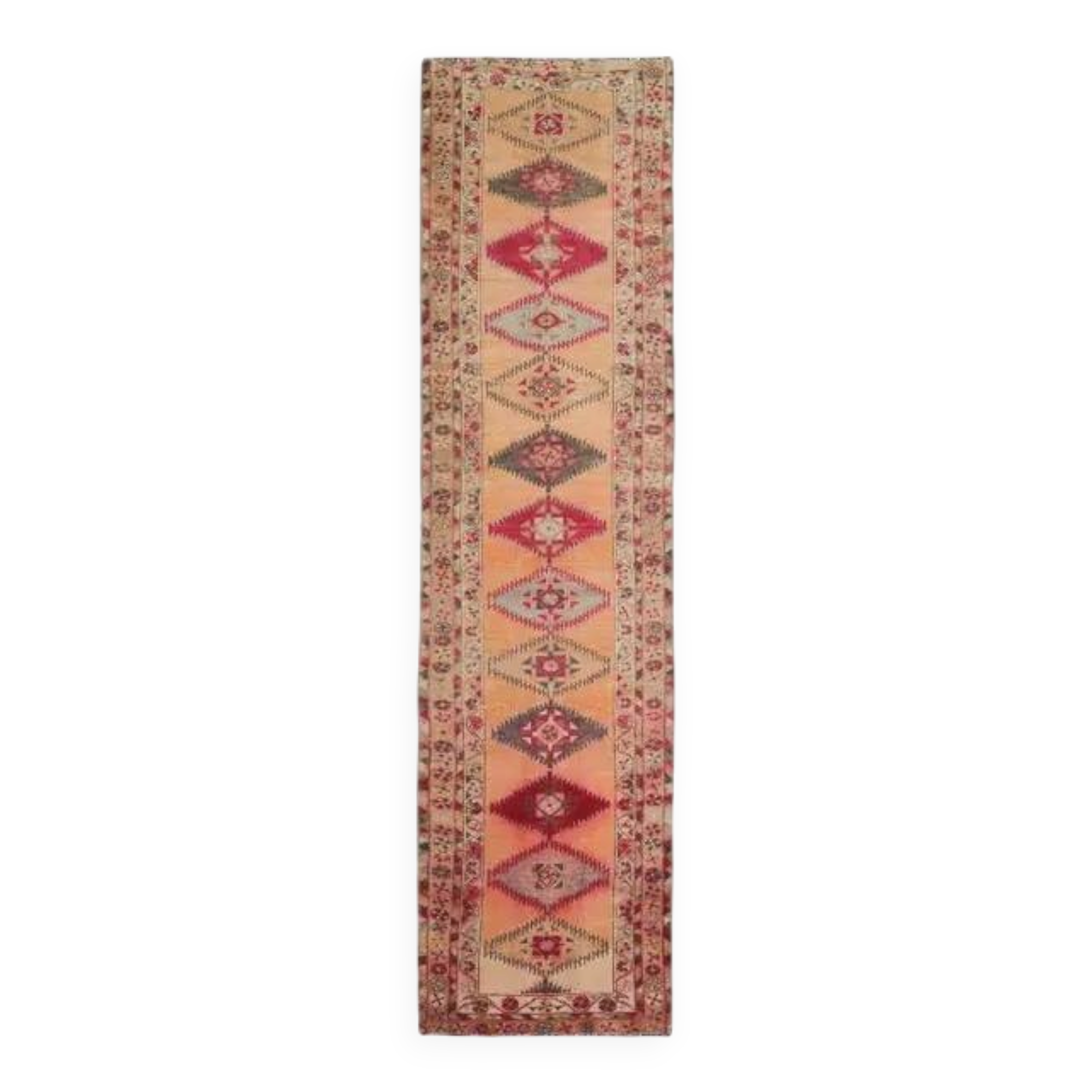 Vintage Turkish Hand-Knotted Wool Cotton Orange Runner Rug 85x344