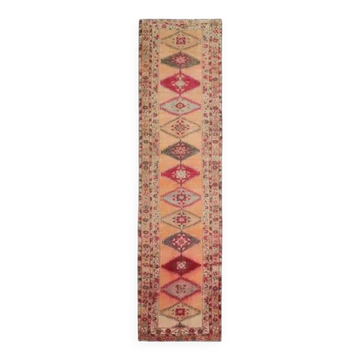 Vintage Turkish Hand-Knotted Wool Cotton Orange Runner Rug 85x344