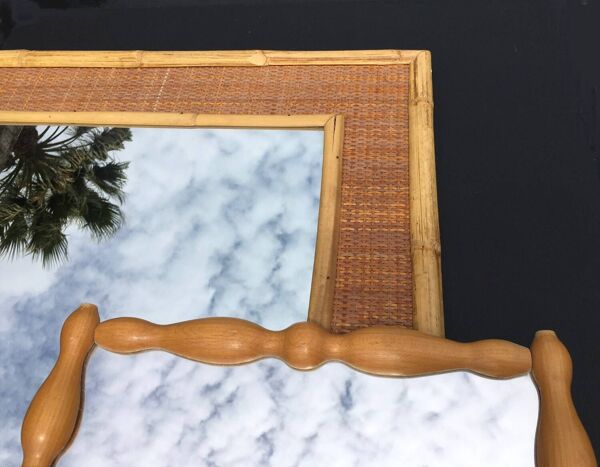 Miroir rotin et bambou Dal Vera Italie ‘60