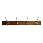 Portemanteau mural art déco en fonte d'aluminium et bois, 4 patères, 96 cm