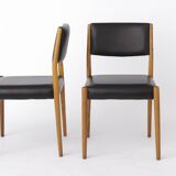 Set of 2 Vintage German Chairs, 1960s Beechwood, Black Faux Leather, VIntag