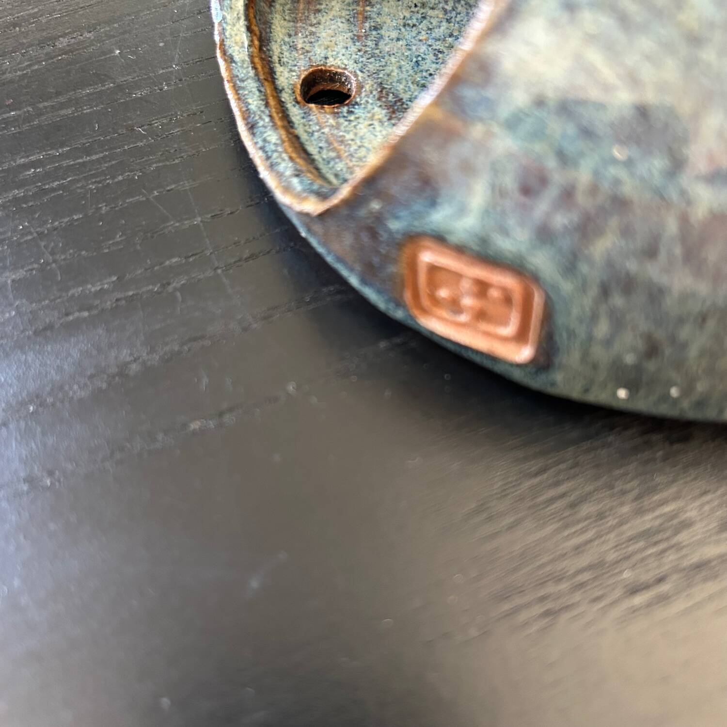 Wall vase in blue stoneware, signed