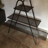 Black lacquered perforated sheet metal display shelves from the 50s