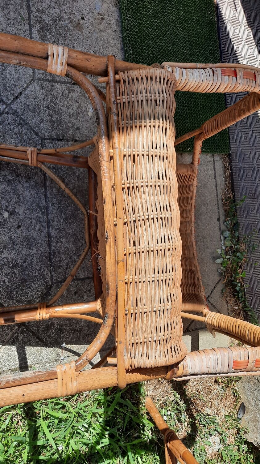 Set of 4 wicker and rattan armchairs