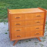 Vintage oak commode with tapered legs and wings from the 1950s.