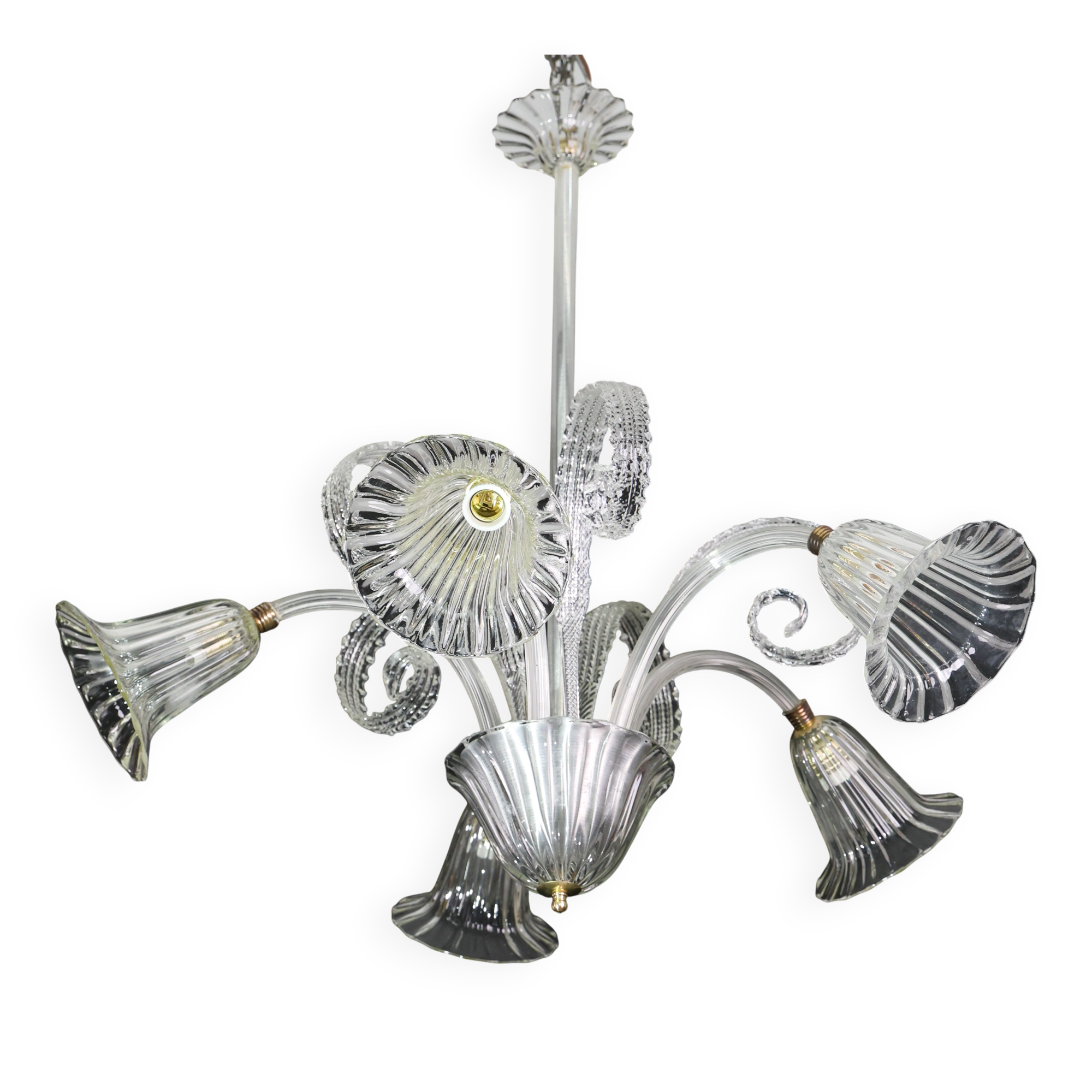 Amazing Art Decò Murano Glass Chandelier 5 Light, 1950