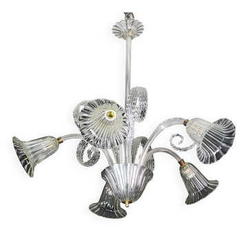 Amazing Art Decò Murano Glass Chandelier 5 Light, 1950