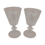 Ensemble de 2 verres à pieds anciens en cristal pour liqueur