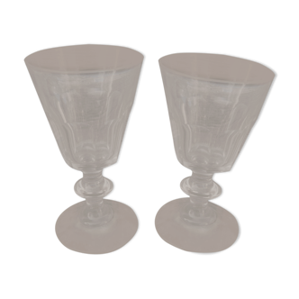 Ensemble de 2 verres à pieds anciens en cristal pour liqueur